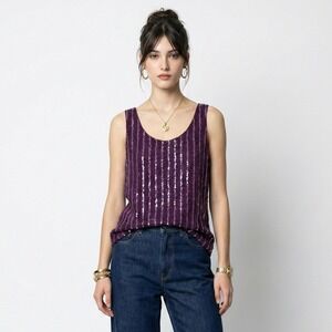 Vintage Giorgio Armani Top Womens Purple Sequin  Y2K Whimsigoth Fairy Tank